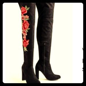 JustFab “Tibbie” Thigh-high Embroidered Boots